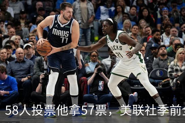 58人投票他拿57票，美联社季前全美一阵出炉